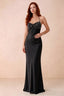 Front studio view of Blanche black satin beaded maxi dress showing the sweetheart bodice and mermaid skirt