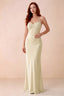 Front studio view of Blanche lemon satin beaded maxi dress showing the sweetheart bodice and mermaid skirt