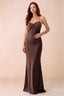 Front studio view of Blanche truffle satin beaded maxi dress showing the sweetheart bodice and mermaid skirt