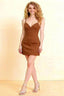 Bernice Brown Satin Casual Plunge Mini Dress for Women