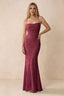 Front studio view of Bess burgundy floral burnout maxi dress with a draped cowl neckline and thin straps