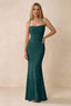 Front studio view of Bess forest green floral burnout maxi dress with a draped cowl neckline and thin straps