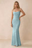 Front studio view of Bess mist floral burnout maxi dress with a draped cowl neckline and thin straps