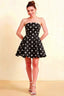 LVLVS Black Polka Dot Satin Beverly Dress - Strapless Open Back Mini Skater Dress for Cocktail Parties and Date Nights
