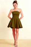 Beverly Olive Satin Strapless Open Back Mini Skater Dress
