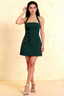 Bianca Emerald Green Square Neck Mini Halter Dress with Flower Detail