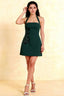 LVLVS Emerald Green Crepe Bianca Dress square neck mini halter with flower detail for Cocktail Party