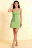 Bianca Light Green Square Neck Mini Halter Dress with Flower Detail