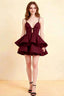 Brenda Burgundy V Neck Spaghetti Strap Mini Ruffle Dress