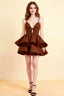 Brenda Chocolate V Neck Spaghetti Strap Mini Ruffle Dress