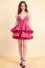 Brenda Hot Pink V Neck Spaghetti Strap Mini Ruffle Dress