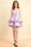 Brenda Lavender V Neck Spaghetti Strap Mini Ruffle Dress