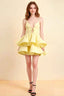 Brenda Lemon V Neck Spaghetti Strap Mini Ruffle Dress
