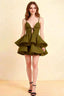 Brenda Olive V Neck Spaghetti Strap Mini Ruffle Dress