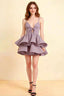 LVLVS Brenda Dress Wisteria linen look v neck spaghetti strap mini ruffle dress for Club Cocktail Party
