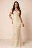 Front studio view of Bridgette yellow floral maxi dress with an off-shoulder sweetheart neckline
