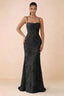 Front studio view of Brynn black floral maxi dress with a draped cowl neckline and thin straps