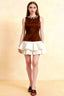 Camille Chocolate and White Sleeveless Rhinestone Mini Dress with Ruffles
