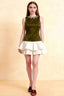 Camille Olive and White Sleeveless Rhinestone Mini Dress with Ruffles