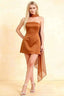Candice Bronze Strapless Mini Dress with Neck Scarf