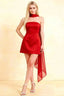 LVLVS Red Crepe Candice Dress with Chiffon Neck Scarf for Cocktail Parties, Front View of Strapless Mini Skirt Design