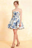 Cara Blue and White Porcelain Print Women's Smocked-bodice Fit & Flare Mini Dress