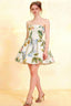 Cara Green and White Floral Print Women's Smocked-bodice Fit & Flare Mini Dress