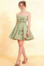 LVLVS Women's Green Floral Smocked-Bodice Fit & Flare Mini Dress for Semi-Formal Parties and Cocktail Events