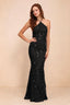 Cassandra Black 3D Floral Halter Mermaid Maxi Dress