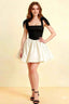 Cassandra Black and White Bow Straps Mini Skater Dress with Square Neckline
