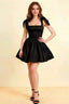 Cassandra Black Bow Straps Mini Skater Dress with Square Neckline