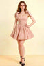 Cassandra Blush Pink Bow Straps Mini Skater Dress with Square Neckline