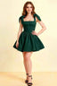 Cassandra Emerald Green Bow Straps Mini Skater Dress with Square Neckline