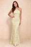 Cassandra Lemon 3D Floral Halter Mermaid Maxi Dress