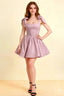 LVLVS Cassandra Lilac Stretch Crepe Dress with Bow Straps & Square Neckline | Elegant Semi-Formal Mini Skater Dress for Homecoming and Cocktail Parties