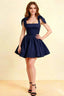 LVLVS Cassandra Navy Bow Straps Mini Skater Dress with Square Neckline for Bridesmaid and Cocktail Parties
