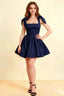 Cassandra Navy Bow Straps Mini Skater Dress with Square Neckline