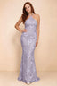 Cassandra Pale Purple 3D Floral Halter Mermaid Maxi Dress
