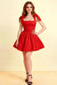 LVLVS Cassandra Red Bow Straps Mini Skater Dress with Square Neckline for Bridesmaid and Semi-Formal Parties