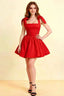 Cassandra Red Bow Straps Mini Skater Dress with Square Neckline