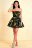 Catherine Black Floral Print Bandeau Ruffle Mini Dress
