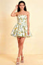 Catherine Green and White Floral Print Bandeau Ruffle Mini Dress
