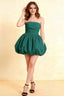 Cathy Peacock Puff Ball Strapless Mini Dress with Ruching Details