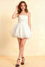 Cathy White Puff Ball Strapless Mini Dress with Ruching Details