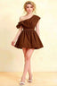 Cecilia Chocolate One Shoulder Mini Skater Dress with Draped Asymmetric Neck