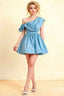 Cecilia Light Blue One Shoulder Mini Skater Dress with Draped Asymmetric Neck
