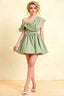 Cecilia Sage Green One Shoulder Mini Skater Dress with Draped Asymmetric Neck