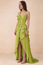 Celeste Lemon Green Pleated Ruffle Halter High Slit Maxi Dress