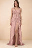 Celeste Light Pink Pleated Ruffle Halter High Slit Maxi Dress