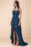 Celeste Navy Pleated Ruffle Halter High Slit Maxi Dress